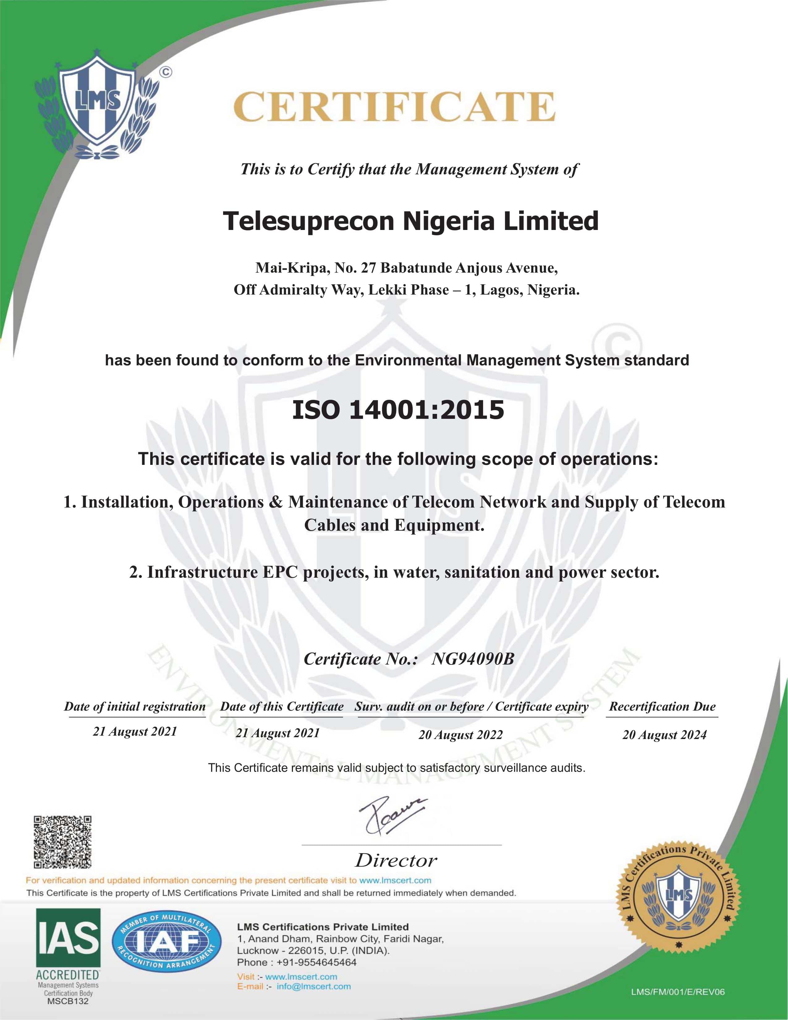 Telesuprecon certificate