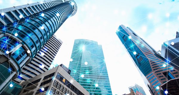 Wifi icon and city scape and network connection concept, Smart city